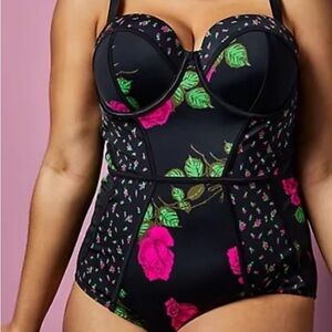 Betsey Johnson/Torrid size 0/real size 12 one black & floral swimsuit worn twice